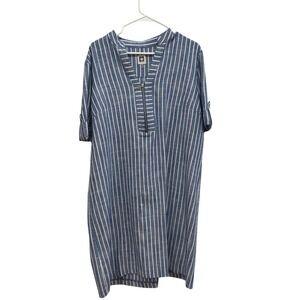Anne Klein Striped V Neck Zipper Front Tunic Dress Women's Size 16